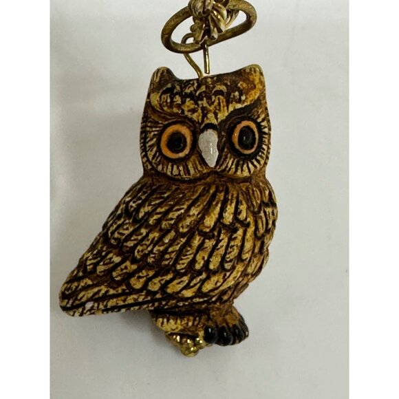 VTG Owl Pendant Necklace Gold Tone Rope Chain 13" Retro Jewelry Accessories - Picture 3 of 8